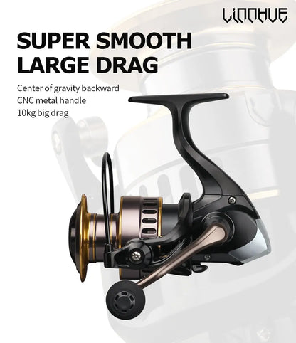 LINNHUE 2020 New Fishing Reel HE1000-7000 Max Drag 10kg Reel Fishing 5.2:1 High Speed Metal Spool Spinning Reel Saltwater Reel