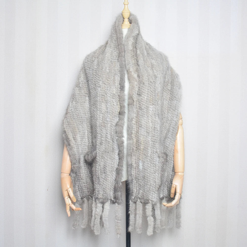2026 Hot Sale Long Style Winter Warm Real Natural Mink Fur Scarf Real Mink Fur Shawl Fashion Women Knitted Real Mink Fur Scarves