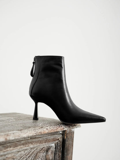 Krazing Pot Big Size 42 Cow Leather Pointed Toe High Heels Chic Design Concise Winter Spring Shoe Dress Warm Wedding Ankle Boots