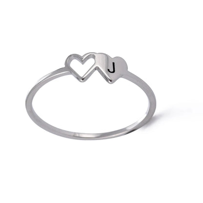COOLTIME Initial Letter Ring for Women Stainless Steel A-Z Alphabet Double Heart Rings Simple Wedding Cheap Gift For Lover