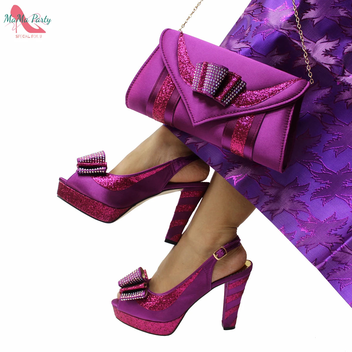 2024 High Quality Fashion Nigerian Women Shoes Matching Bag Set in Royal Blue Color Specials Design with Appliques for Party