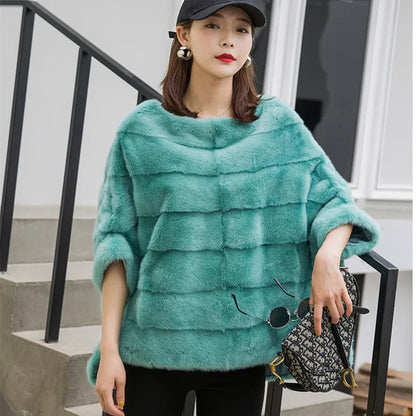 Real Mink Fur Coat Women Winter Natural Fur Coat Long Female Genuine Leather Mink Coats Cape shawl mink coat