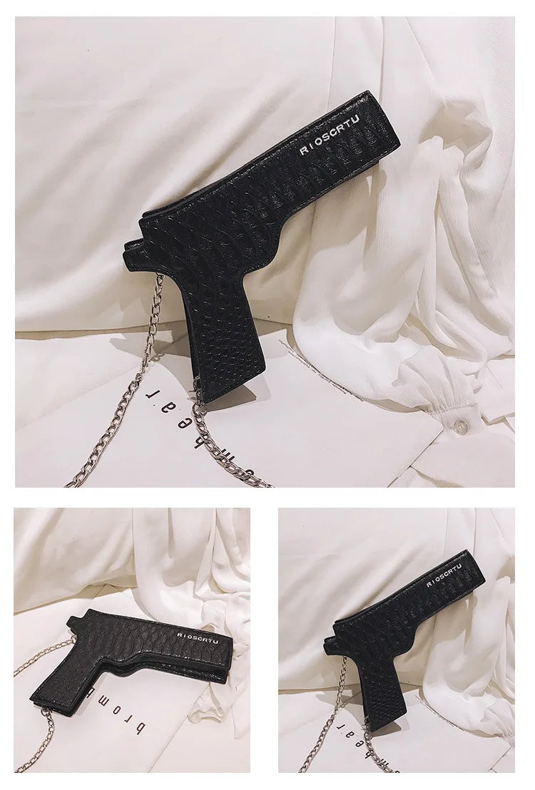 YoReAi New 3D Gun Shaped Chains Women Shoulder Bags Luxury Leather Crossbody Bag Lady High Quality Small Purses Clutch for Girls