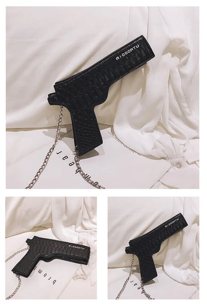 YoReAi New 3D Gun Shaped Chains Women Shoulder Bags Luxury Leather Crossbody Bag Lady High Quality Small Purses Clutch for Girls
