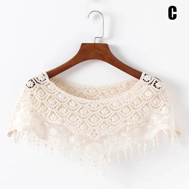 Women Vintage Crochet Knit Cape Elegant Cute Lace Short Hollow Out Shawls Shrug Poncho Wedding Bridal Evening Dress Lace Scarf