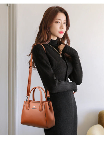 2 Layers Leather Luxury Handbags Women Bags Designer Handbags High Quality Small Casual Tote Bags For Women Shoulder Bag Winter
