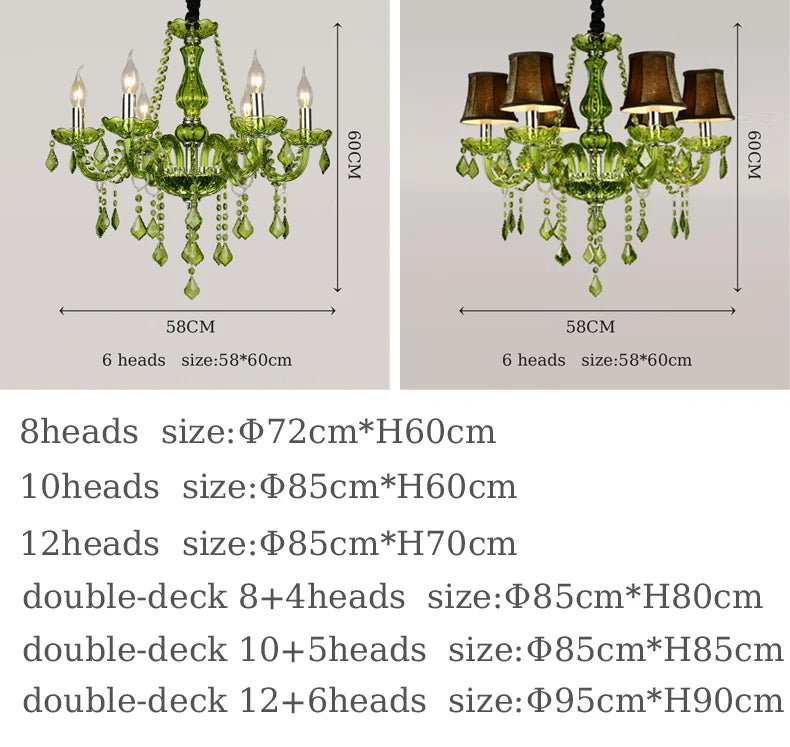 Luxury Green Crystal Chandelier Wedding Parlor Bedroom Villa Hanging Lamp Hotel Restaurant Cafe Bar E14 Candle Pendant Lights