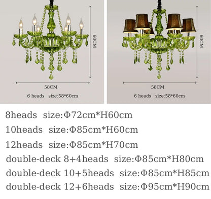Luxury Green Crystal Chandelier Wedding Parlor Bedroom Villa Hanging Lamp Hotel Restaurant Cafe Bar E14 Candle Pendant Lights