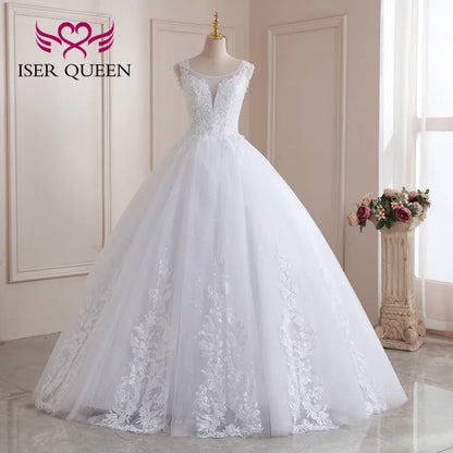Customized V neck Crystal Beading Lace Wedding Dresses For Women Plus Size Ball Gown Robe De Mariage Bride Dresses WX0211