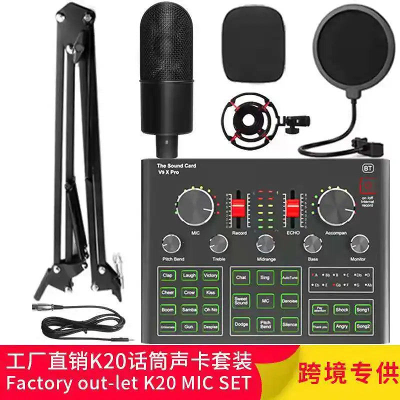 V9XPro Sound Card Studio Mixer Noise Reduction Portable Microphone Voice BM800 Live Broadcast for Phone Computer Record V9X Pro
