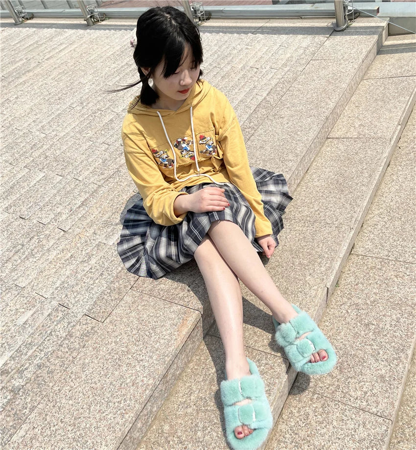 Slippers Ladies Summer Fluffy Mink Fur Slippers 100% Mink Fur Slippers Ladies Sandals 2021 Home Slippers Girls Outdoor Slippers