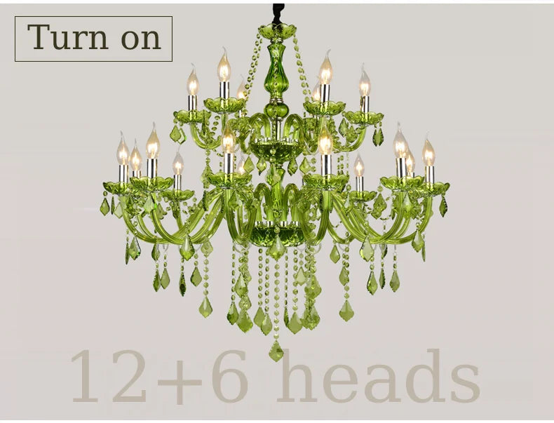 Luxury Green Crystal Chandelier Wedding Parlor Bedroom Villa Hanging Lamp Hotel Restaurant Cafe Bar E14 Candle Pendant Lights