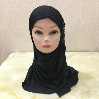 H081 beautiful small girl hijab with flowers cute hijab hats women's caps can fit 2-6 years old girls