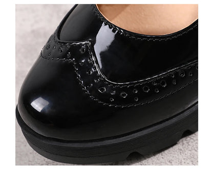 EOFK Women Pumps Shoes Genuine Leather New Mary Jane High Heels Shinny Patent Woman Ladies Shoes Pumps Brogue High Square Heel