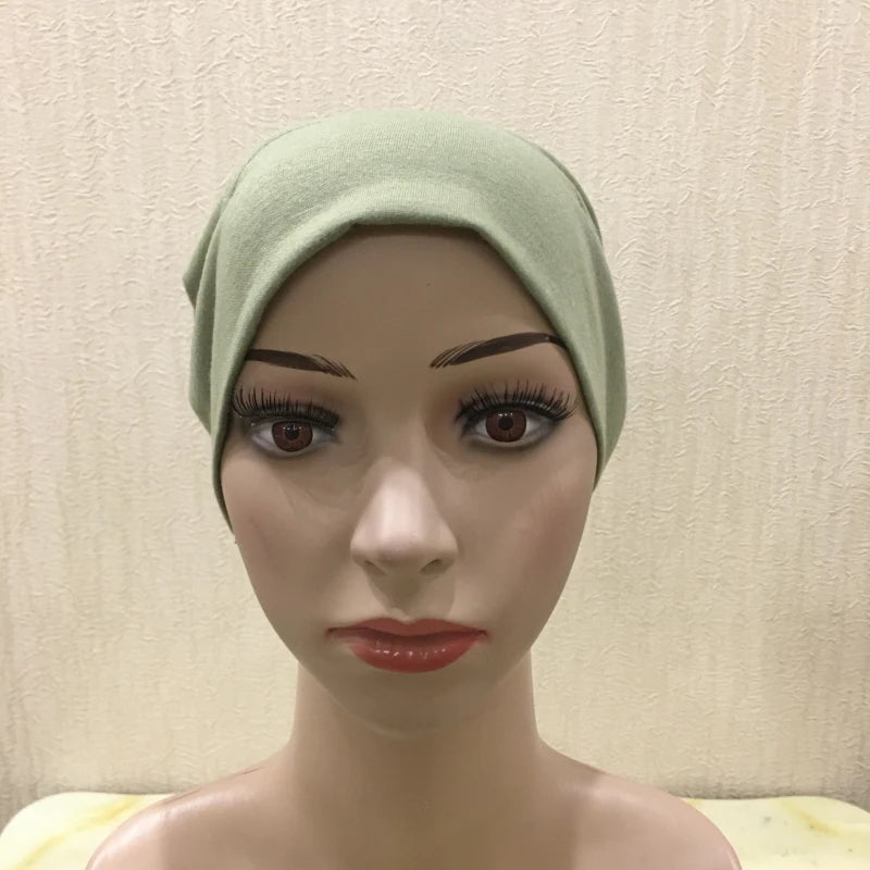 H065 plain tube hats Muslim Turban Pure Color Stretch Inner Hijabs For Caps Ready To Wear Women Head Scarf Under Hijab Bonnet