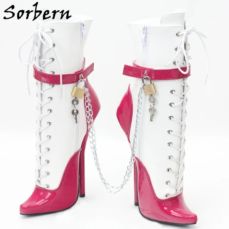 Sorbern Sexy Lockable Ankle Boots For Women Ballet High Heel Stilettos With Chains Sm Shoes Crossdresser Custom Colors