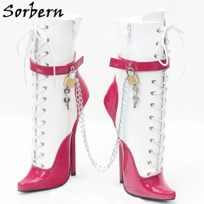 Sorbern Sexy Lockable Ankle Boots For Women Ballet High Heel Stilettos With Chains Sm Shoes Crossdresser Custom Colors