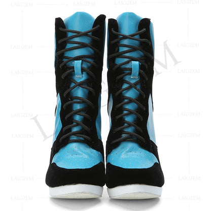 LAIGZEM SUPER Cool Women Ankle Boots Adjustable Lace Up Heel Boots Ladies Shoes Woman Botines Mujer 2020Small Big Size 34-47