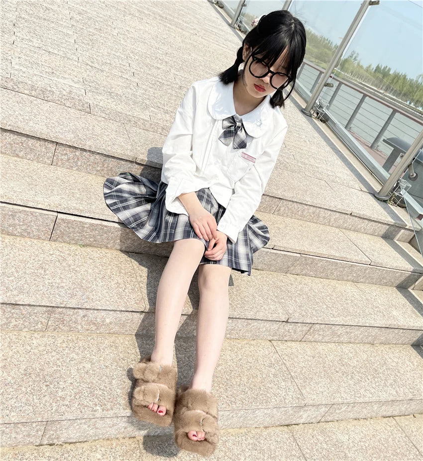 Slippers Ladies Summer Fluffy Mink Fur Slippers 100% Mink Fur Slippers Ladies Sandals 2021 Home Slippers Girls Outdoor Slippers