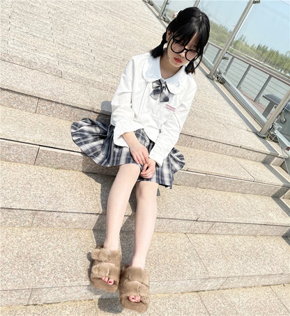 Slippers Ladies Summer Fluffy Mink Fur Slippers 100% Mink Fur Slippers Ladies Sandals 2021 Home Slippers Girls Outdoor Slippers