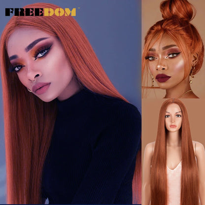 FREEDOM Synthetic Lace Front Wigs For Women Straight Hair Synthetic Lace Wigs 38 Inch Ombre Long Cosplay Wigs Blonde Pink Wig