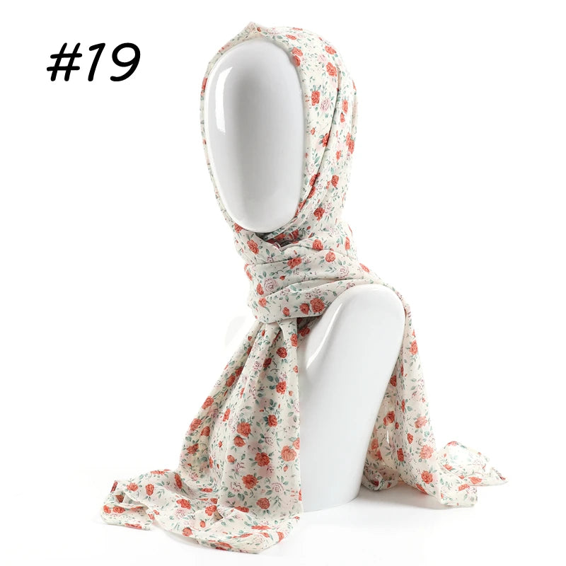 70*180cm Women Printed Soft Floral Muslim Chiffon Hijab Head Scarf Wraps New Designs