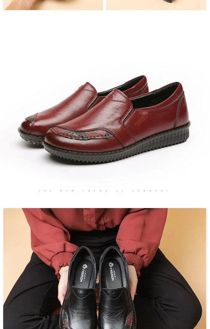 Genuine Leather Ballet Flats Shoes Women Vintage Luxury High Quality Loafers Women's Moccasins Casual Elegant Ladies Wide Shoes