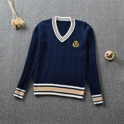 British School Uniform JK Sweater Cute Knitted New Sweater Cotton School Girls Uniform Tops Sweet Long Sleeve Sweater Blue White