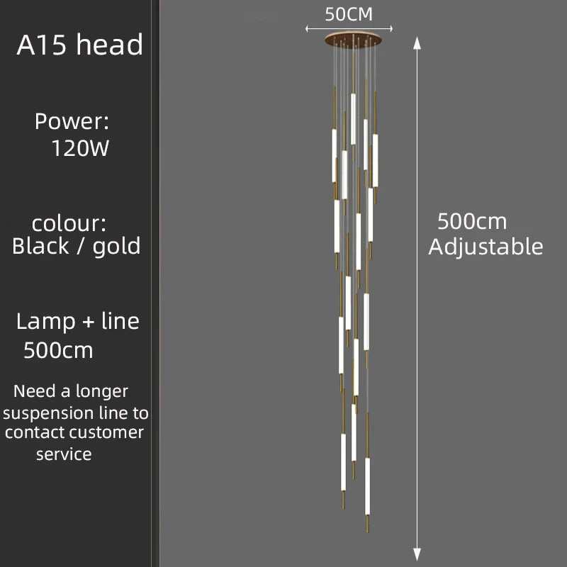 Led Pendant Light Golden Black Long Line Hanging Long Branch Chandelier Compound Attic Living Room Staircase Lighting Chandelier
