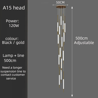 Led Pendant Light Golden Black Long Line Hanging Long Branch Chandelier Compound Attic Living Room Staircase Lighting Chandelier