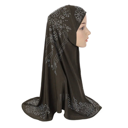 H006 Adults or big gilrs good size muslim hijab scarf with rhinestones islamic headscarf hat armia pull on headwrap ramadan gift