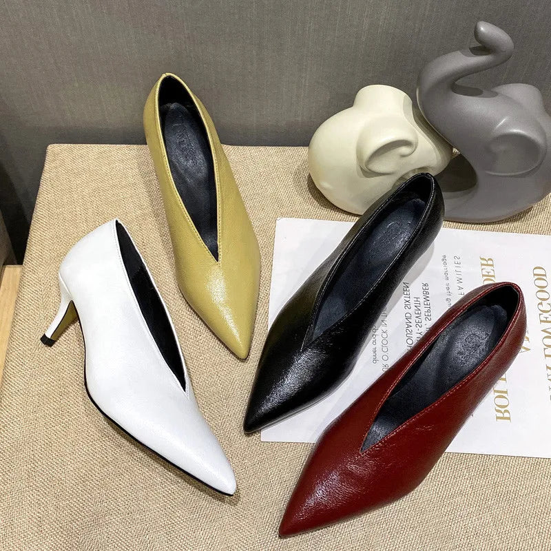 Sandals Luxury Brand Sexy Dress Shoes Elegant Chunky High Heeeled Pumps Sexy Pointed Toe Evening Shoes Women Shoes V Cut Shoes