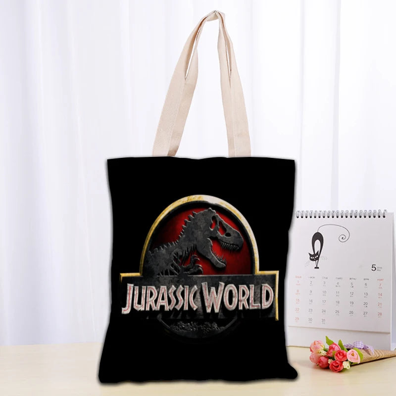 Custom Jurassic Park Logo Tote Bag Reusable Women Canvas Shoulder Bag Handbag Shoulder Pouch Foldable Canvas Shopping Bags