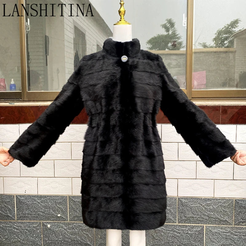 2021 Russian Woman 100% Real Mink Fur Coat Genuine Leather Coat Winter Warm Natural Fur Jacket Long Sleeve Stand-up Collar
