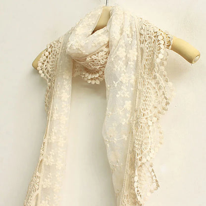 Korean Style New Women Lace Flower Scarf Autumn Lady White Black Solid Color Long Scarves Soft Shawl Foulard Female Wrap Shawls