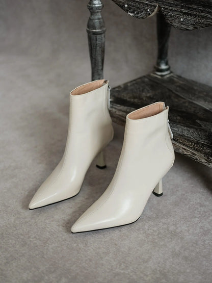 Krazing Pot Big Size 42 Cow Leather Pointed Toe High Heels Chic Design Concise Winter Spring Shoe Dress Warm Wedding Ankle Boots