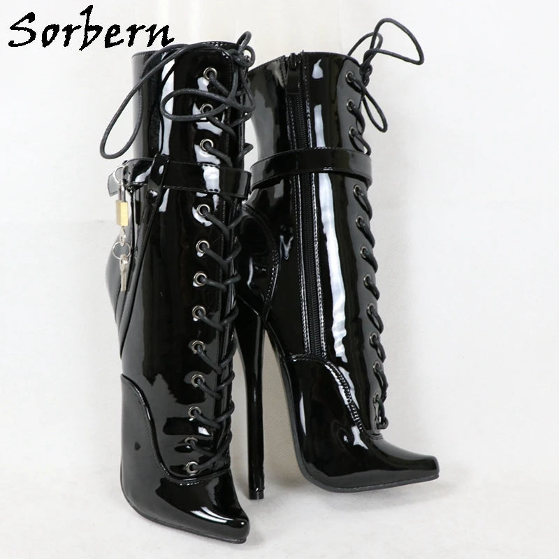 Sorbern Sexy Lockable Ankle Boots For Women Ballet High Heel Stilettos With Chains Sm Shoes Crossdresser Custom Colors