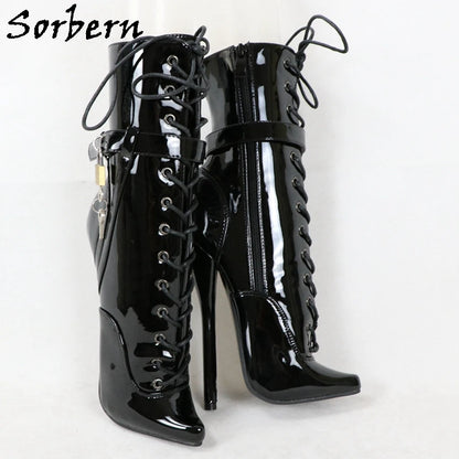 Sorbern Sexy Lockable Ankle Boots For Women Ballet High Heel Stilettos With Chains Sm Shoes Crossdresser Custom Colors