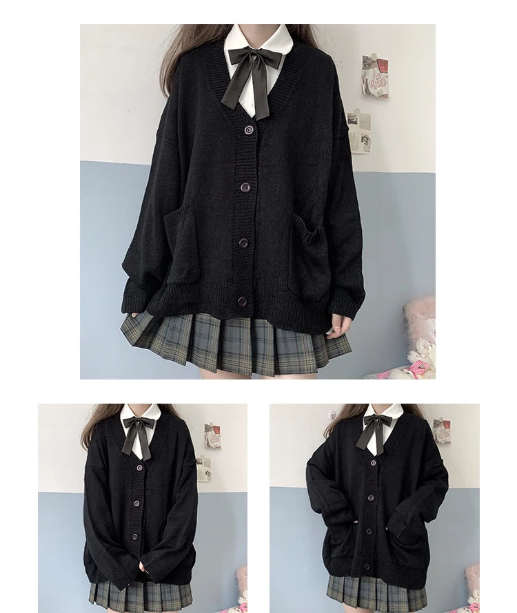 Japan School Sweater Spring Autumn V-neck Cotton Knitted Sweater College Style JK Uniform Cardigan 4 Color Student Girls Cosplay