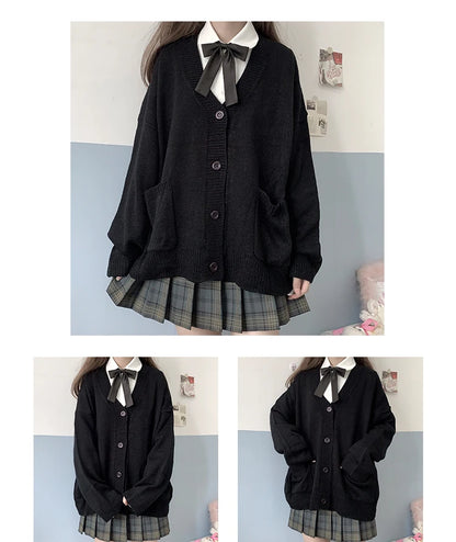 Japan School Sweater Spring Autumn V-neck Cotton Knitted Sweater College Style JK Uniform Cardigan 4 Color Student Girls Cosplay