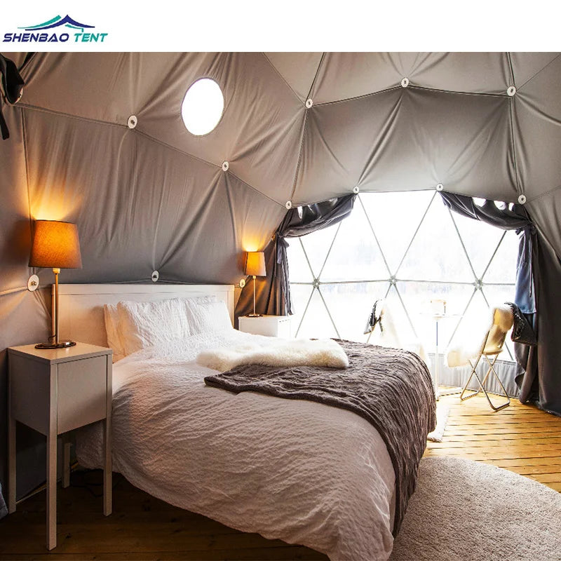 Hot Selling 6 People Living Glamping Resort Round House Igloo Prefab Dome Tents With Bathroom Cabin Factory Price
