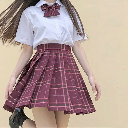 School Girl Uniform Pleated Skirts Japanese School Uniform High Waist A-Line Plaid Skirt Sexy JK Uniforms for Woman Full set