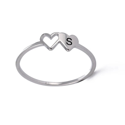 COOLTIME Initial Letter Ring for Women Stainless Steel A-Z Alphabet Double Heart Rings Simple Wedding Cheap Gift For Lover