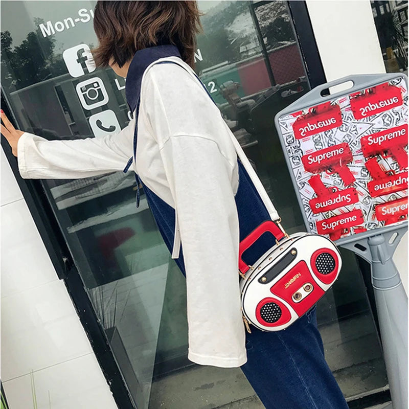 Vintage Radio Women Handbags Designer Chic Shoulder Bags Luxury Pu Leather Rock Female Crossbody Messenger Bag Personality Purse