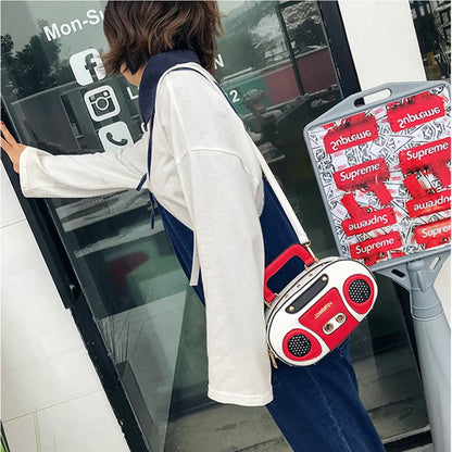 Vintage Radio Women Handbags Designer Chic Shoulder Bags Luxury Pu Leather Rock Female Crossbody Messenger Bag Personality Purse