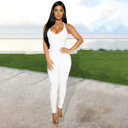 Sexy Cleavage Jumpsuits Women Classic Simple Casual Sporty Wear Sleeveless V-Neck Back Criss Cross Active Casualwear