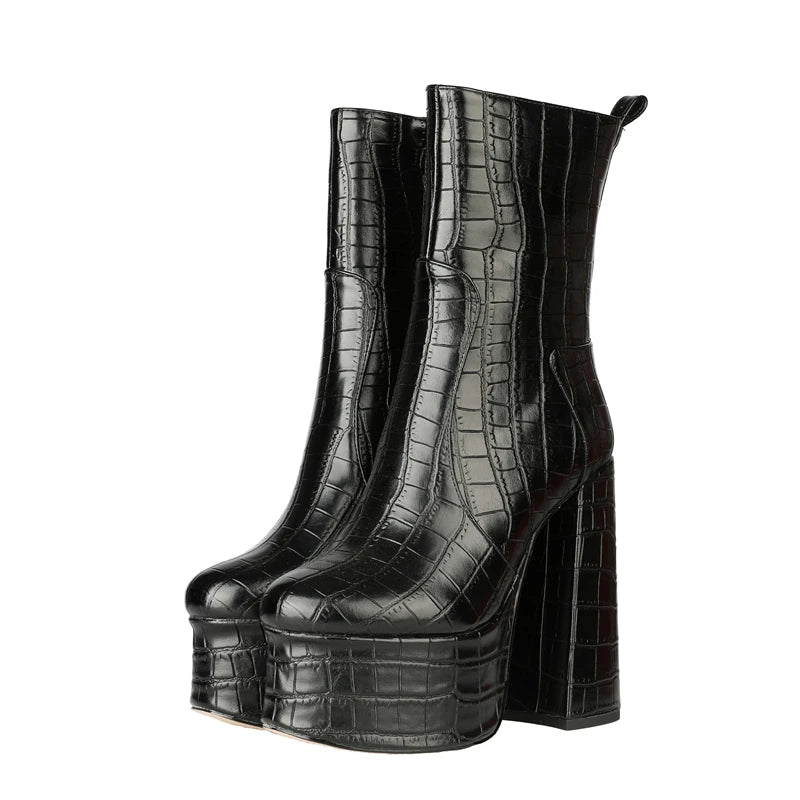 Sexy Ankle Boots Women Fashion Extreme High Heels Platform Boot Lady Shoes Snake Skin Leather Black Silver Gold Autumn Winter