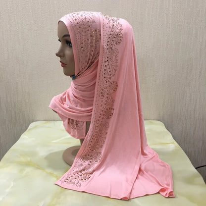 H099 high quality soft jersey scarf with stones pull on modal headscarf women's hijab islamic female shawl headwrap
