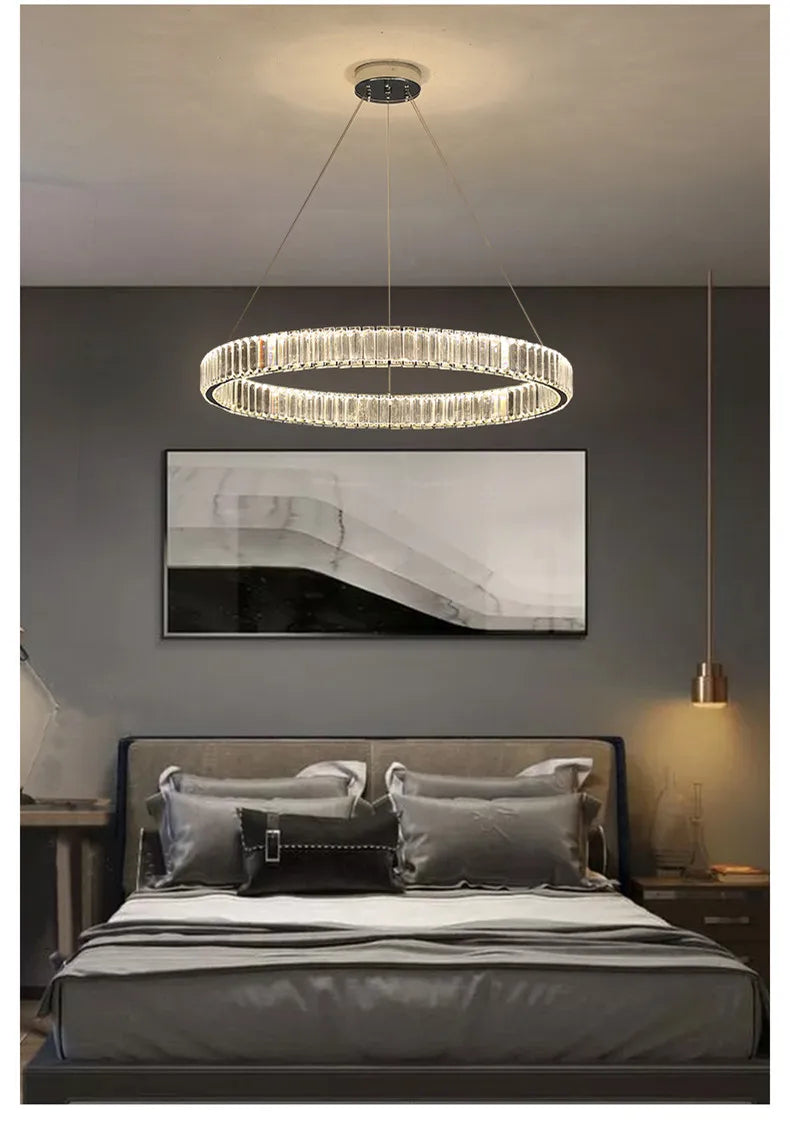 Modern Luxury Led Dimmable Pendant Lights Lustre Living Room Chandelier Lamp Fixtures Foyer Shiny Steel  Luminarias Light