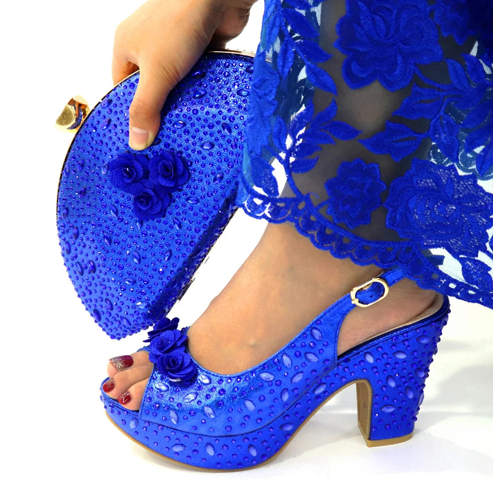 New Arrival Italian Women Shoes and Bag Set Decorated with Rhinestone In Party African Italian Shoes and Bag Set Party Shoes Bag